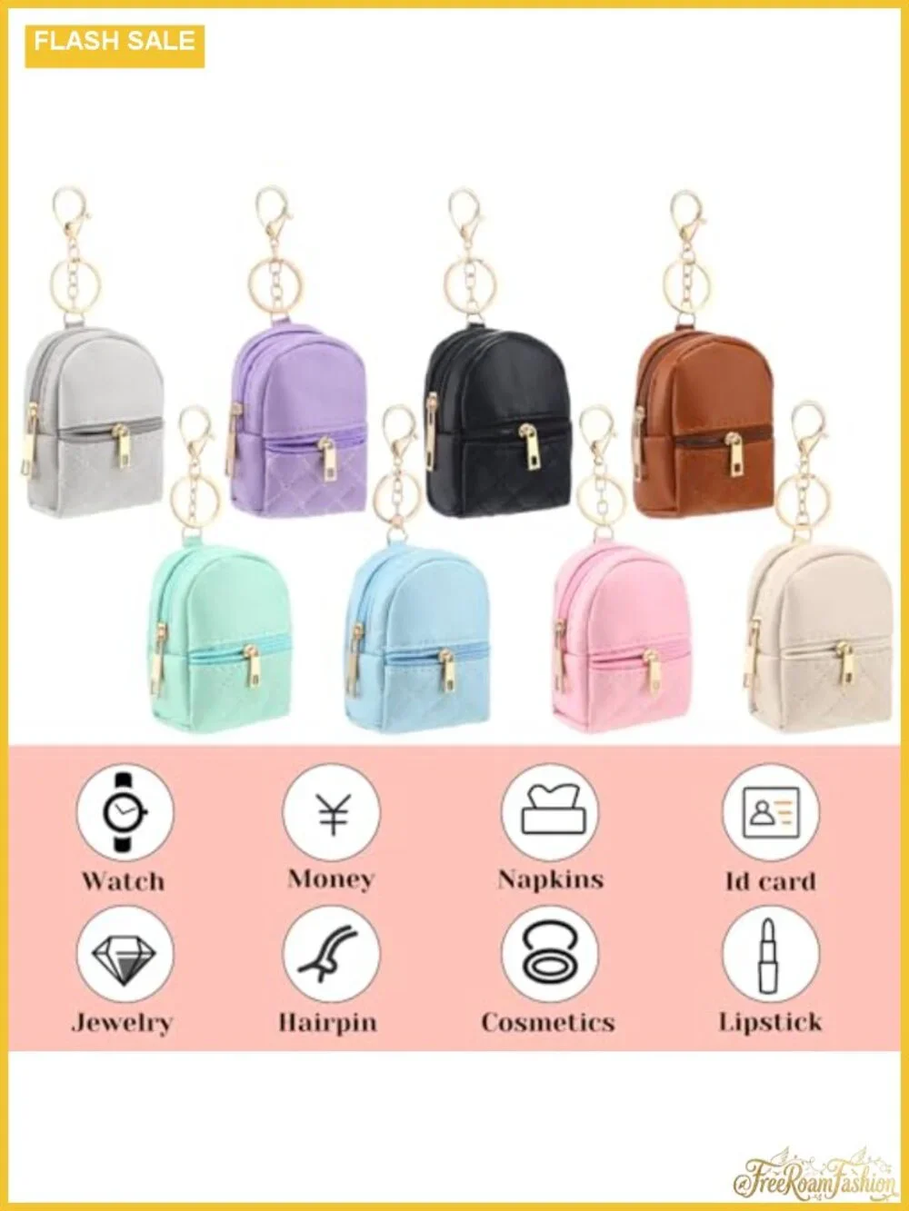 Mini Backpack Coin Purse PU Leather with Keychain Card Slots Lipstick Holder